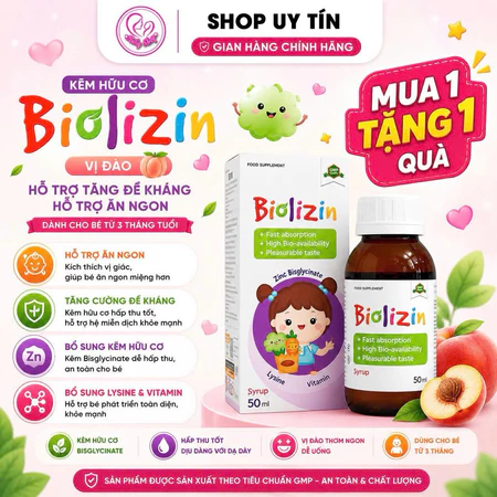 Kẽm Biolizin chai 50ml cho bé chính hãng- hỗ trợ bé ăn ngon, tăng cân tăng đề kháng, giảm ốm vặt