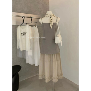 𝐩𝐡𝐢𝐞𝐧 𝐘𝐉𝐈𝐀 | (Sẵn M) 6819 Váy 2 Dây Phối Von Dài Phong Cách Sang Chảnh