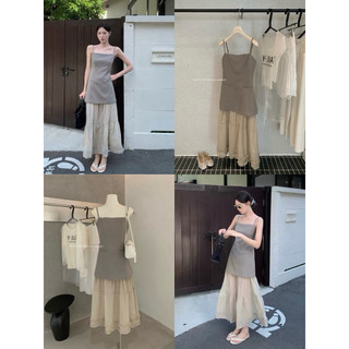 𝐩𝐡𝐢𝐞𝐧 𝐘𝐉𝐈𝐀 | (Sẵn M) 6819 Váy 2 Dây Phối Von Dài Phong Cách Sang Chảnh