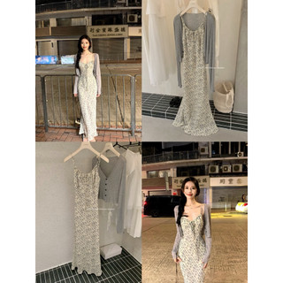 𝐩𝐡𝐢𝐞𝐧 𝐘𝐉𝐈𝐀 | (Sẵn M) 7928 Váy 2 Dây Hoa Nhí Maxi Kèm Áo Khoác Mỏng Dài Tay
