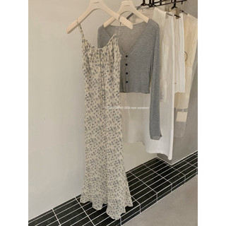 𝐩𝐡𝐢𝐞𝐧 𝐘𝐉𝐈𝐀 | (Sẵn M) 7928 Váy 2 Dây Hoa Nhí Maxi Kèm Áo Khoác Mỏng Dài Tay