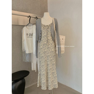 𝐩𝐡𝐢𝐞𝐧 𝐘𝐉𝐈𝐀 | (Sẵn M) 7928 Váy 2 Dây Hoa Nhí Maxi Kèm Áo Khoác Mỏng Dài Tay