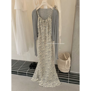 𝐩𝐡𝐢𝐞𝐧 𝐘𝐉𝐈𝐀 | (Sẵn M) 7928 Váy 2 Dây Hoa Nhí Maxi Kèm Áo Khoác Mỏng Dài Tay