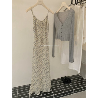 𝐩𝐡𝐢𝐞𝐧 𝐘𝐉𝐈𝐀 | (Sẵn M) 7928 Váy 2 Dây Hoa Nhí Maxi Kèm Áo Khoác Mỏng Dài Tay