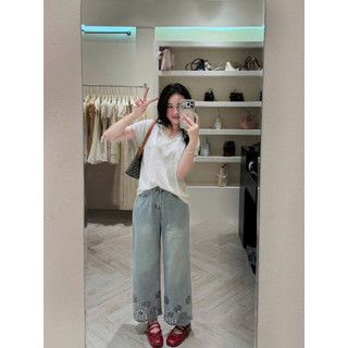 [Hàng Sẵn]•𝙆𝙞𝙣𝙜𝙨𝙝𝙤𝙥𝙗𝙚𝙖𝙪𝙩𝙮•Quần Jean Suông Hoa Gấu QC
