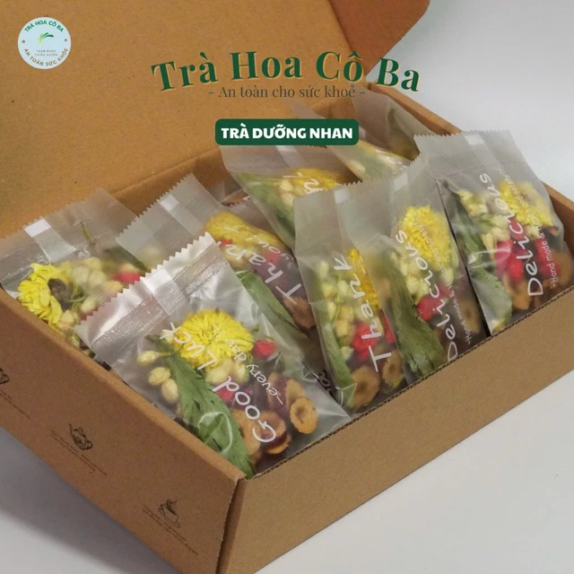 Trà dưỡng nhan, Trà Thảo Mộc Hộp 30 Gói Trà Hoa Cô Ba Thanh Mát Giúp Ngủ Ngon, Đẹp Da, Bổ Máu Và Thanh Lọc Cơ Thể