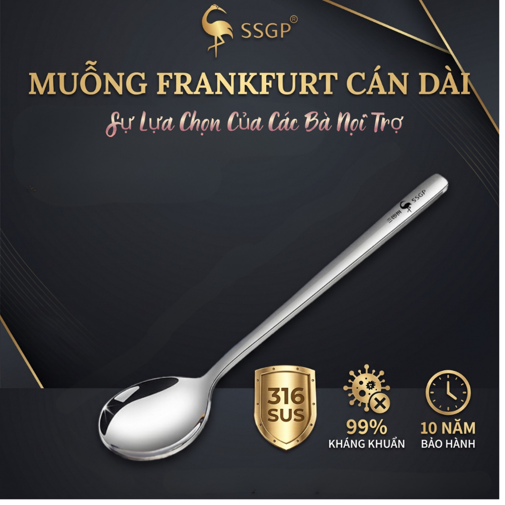 Muỗng ăn cán dài Inox 316 Frankfurt SSGP - Thìa inox, muỗng inox cao cấp, muỗng ăn inox 304