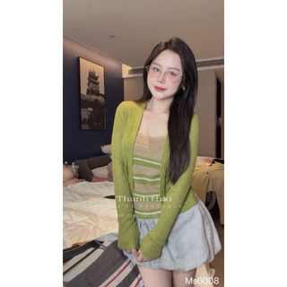 Set Áo 2 Dây Kẻ Kèm Cardigan QC