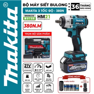 Máy siết bulong Không Chổi Than Makita 20Vmax, Lực siết 380Nm - Bắn Vít Mở Ốc - Tặng 5 khẩu + chuyển bắn vít