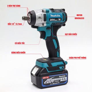 Máy siết bulong Không Chổi Than Makita 20Vmax, Lực siết 380Nm - Bắn Vít Mở Ốc - Tặng 5 khẩu + chuyển bắn vít