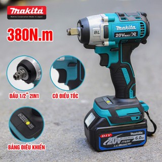 Máy siết bulong Không Chổi Than Makita 20Vmax, Lực siết 380Nm - Bắn Vít Mở Ốc - Tặng 5 khẩu + chuyển bắn vít