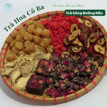Trà thảo mộc đường nâu, Trà Gừng Đường Nâu Hộp 30 gói Trà Hoa Cô Ba giảm đau bụng kinh, bổ máu giữ ấm cơ thể