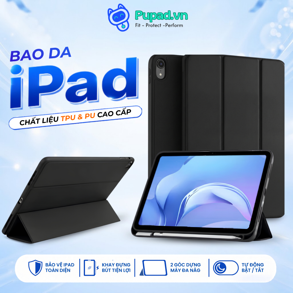 Bao Da iPad Viền TPU Bảo Vệ iPad, Khay Bút Tiện Lợi Cho Gen 10/11 Air 4/5/6/7 Pro 11 13 | DONIE P01