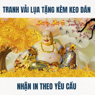 Tranh dán tường thần tài di lặc, tranh cây kim tiên, tranh 3D dán tường in trên chất liệu vải lụa(shop tặng kèm keo dán)