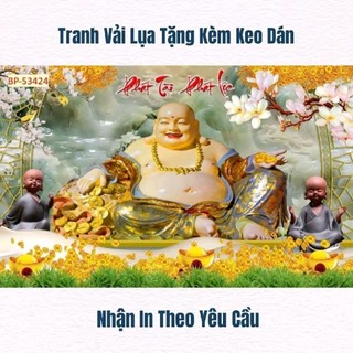 Tranh dán tường thần tài di lặc, tranh kim tien, tranh 3D dán tường in trên chất liệu vải lụa (shop tặng kèm keo dán)