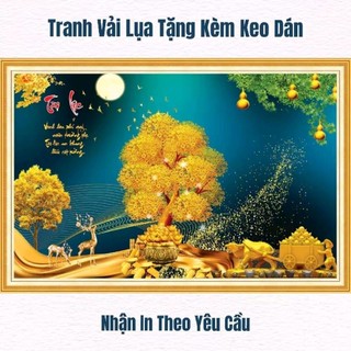 Tranh cây kim tiên, tranh 3D dán tường in trên chất liệu vải lụa (shop tặng kèm keo dán)