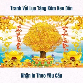 Tranh cây kim tiên, tranh 3D dán tường in trên chất liệu vải lụa (shop tặng kèm keo dán)