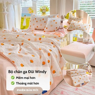 Bộ Chăn Ga Gối Cotton Đũi Windy M2T Bedding Gồm Ga Giường 2 Vỏ Gối Và Chăn Chần Bông Hè