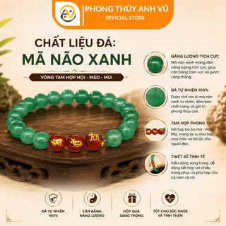 Vòng tay 12 con giáp tam hợp hợi mão mùi đã khai quang - chất liệu mã não xanh - may mắn tài lộc