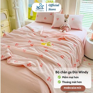 Bộ Chăn Ga Gối Cotton Đũi Windy M2T Bedding Gồm Ga Giường 2 Vỏ Gối Và Chăn Chần Bông Hè Mềm Mại Thoáng Mát