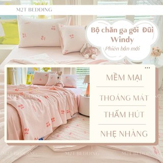 Bộ Chăn Ga Gối Cotton Đũi Windy M2T Bedding Gồm Ga Giường 2 Vỏ Gối Và Chăn Chần Bông Hè Mềm Mại Thoáng Mát
