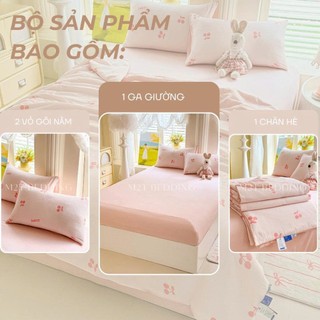 Bộ Chăn Ga Gối Cotton Đũi Windy M2T Bedding Gồm Ga Giường 2 Vỏ Gối Và Chăn Chần Bông Hè Mềm Mại Thoáng Mát