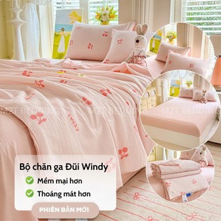 Bộ Chăn Ga Gối Cotton Đũi Windy M2T Bedding Gồm Ga Giường 2 Vỏ Gối Và Chăn Chần Bông Hè Mềm Mại Thoáng Mát