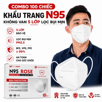 (Giá sỉ) COMBO 100 chiếc khẩu trang N95 không van 5 lớp kháng khuẩn chống bụi mịn 95%