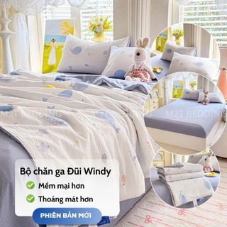 Bộ Chăn Ga Gối Cotton Đũi Windy M2T Bedding Gồm Ga Giường 2 Vỏ Gối Và Chăn Chần Bông Hè Mềm Mại Thoáng Mát