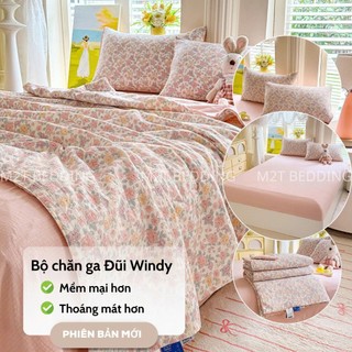 Bộ Chăn Ga Gối Cotton Đũi Windy M2T Bedding Gồm Ga Giường 2 Vỏ Gối Và Chăn Chần Bông Hè Mềm Mại