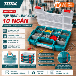 Hộp đựng linh kiện TOTAL TPBX1121, chất liệu nhựa PP, vách ngăn tháo rời, xếp chồng được lên nhau