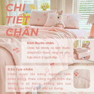 Bộ Chăn Ga Gối Cotton Đũi Windy M2T Bedding Gồm Ga Giường 2 Vỏ Gối Và Chăn Chần Bông Hè Mềm Mại Thoáng Mát