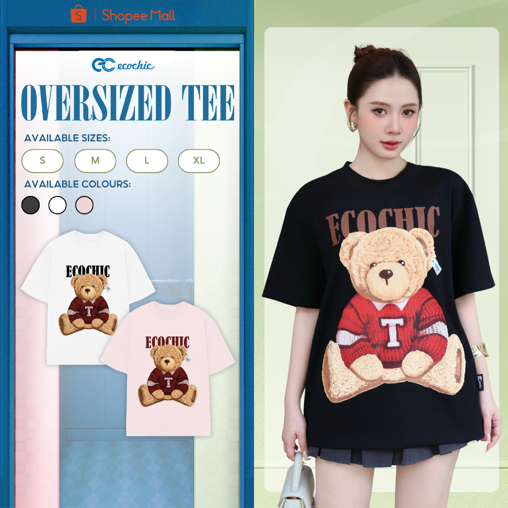 (LINK SALE) Áo Thun Phông ECOCHIC Gấu Teddy Đỏ Form Rộng Chất Liệu Cotton Tay Lỡ Cao Cấp Unisex Nam Nữ B231