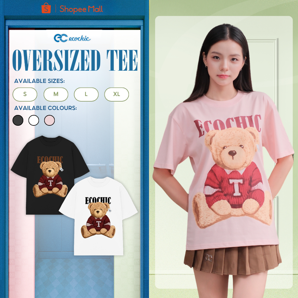(LINK SALE) Áo Thun Phông ECOCHIC Gấu Teddy Đỏ Form Rộng Chất Liệu Cotton Tay Lỡ Cao Cấp Unisex Nam Nữ B231