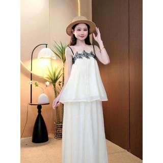Set áo phối ren kèm chân váy dài xoè bồng phong cách biển S198