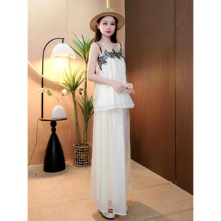 Set áo phối ren kèm chân váy dài xoè bồng phong cách biển S198