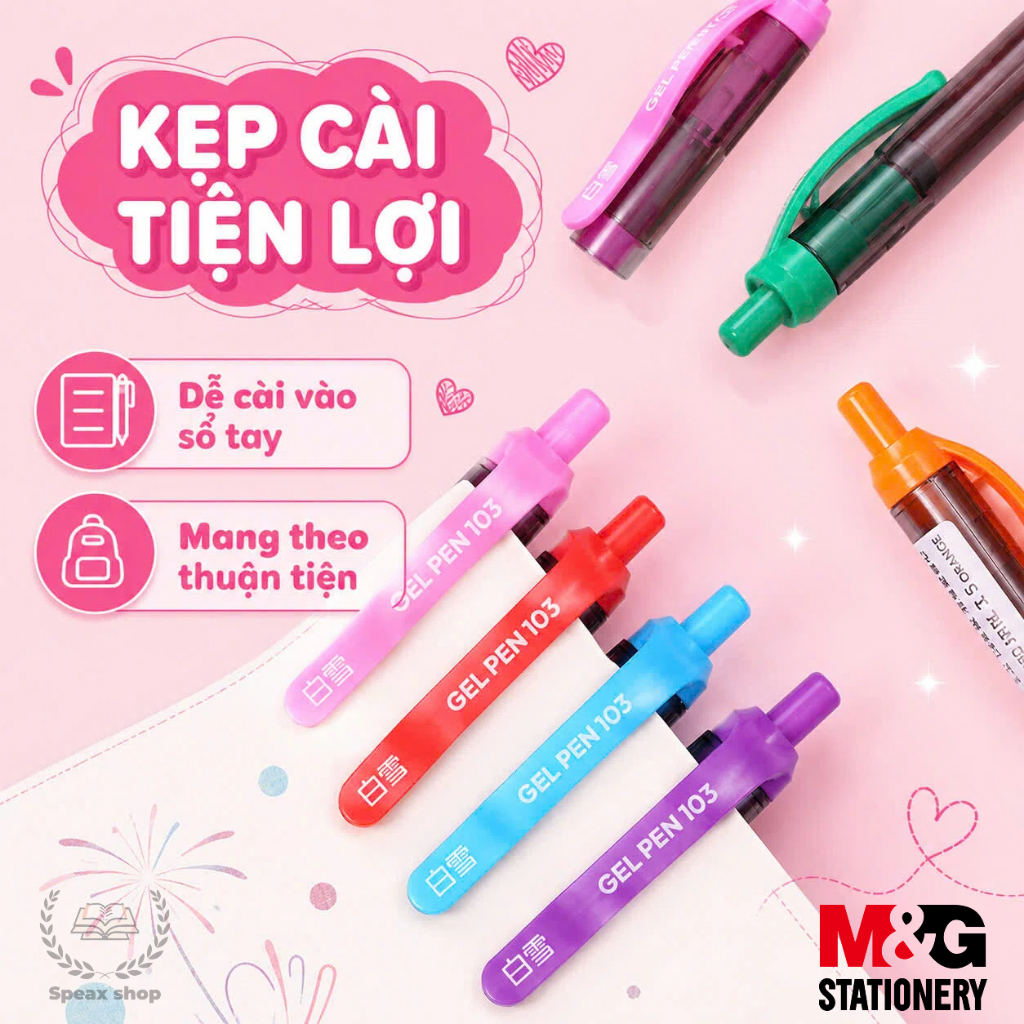 Bút Gel Bấm M&G AGPH1871 0.5mm – 10 Màu Nổi Bật, Mực Tím/Đen/Xanh/Đỏ, Trang Trí Sổ Tay