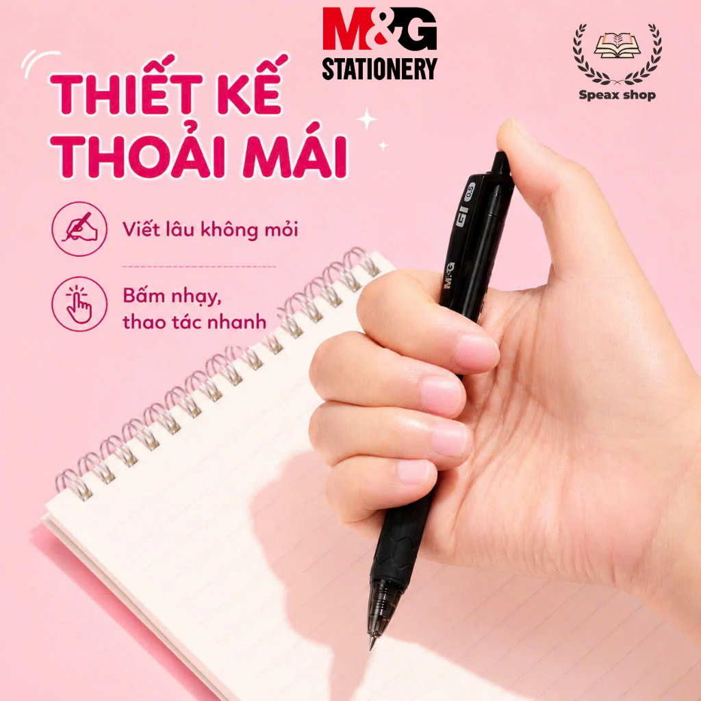 Bút Gel Bấm M&G AGPH1871 0.5mm – 10 Màu Nổi Bật, Mực Tím/Đen/Xanh/Đỏ, Trang Trí Sổ Tay