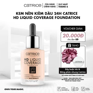Kem nền Catrice HD Liquid Coverage Foundation kiềm dầu, che phủ tự nhiên tạo độ mịn màng cho da 30ml