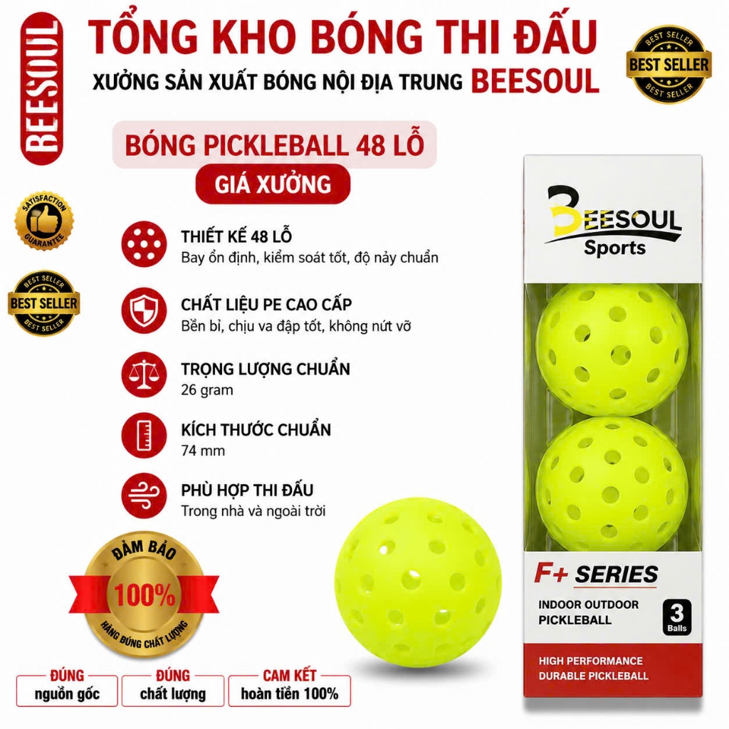 Bóng pickleball 48 lỗ,40 lỗ thi đấu tập luyện CHUYÊN NGHIỆP ngoài trời đủ màu chất lượng quốc tế