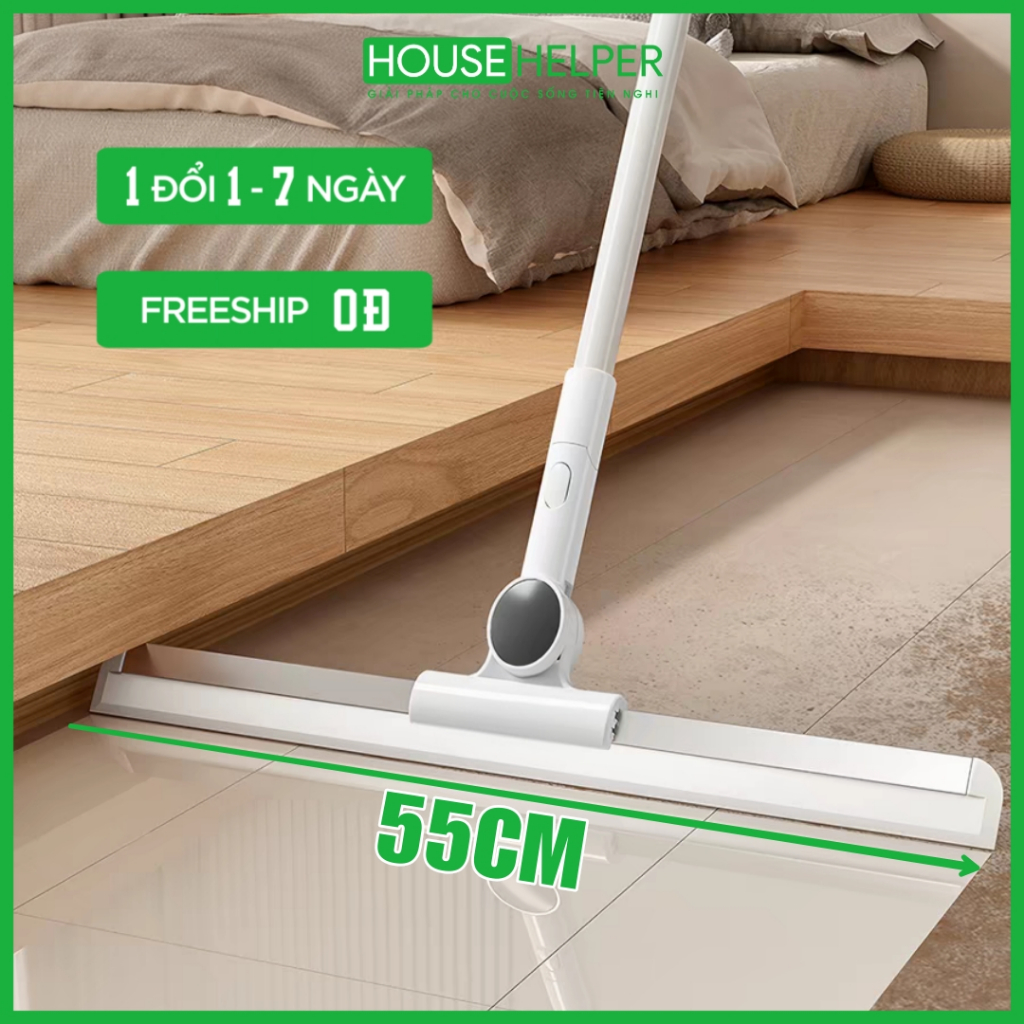Cây gạt nước sàn nhà tắm silicon thế hệ mới, cây gạt nước bàn gạt lớn 55cm tăng giảm chiều dài cây quét bụi SOJIMOP C8