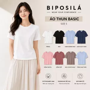 ÁO THUN NỮ CỔ TRÒN BASIC BI.POSILÁ FORM SUÔNG VỪA | Cotton Borip Co Giãn 4 Chiều Mềm Mịn