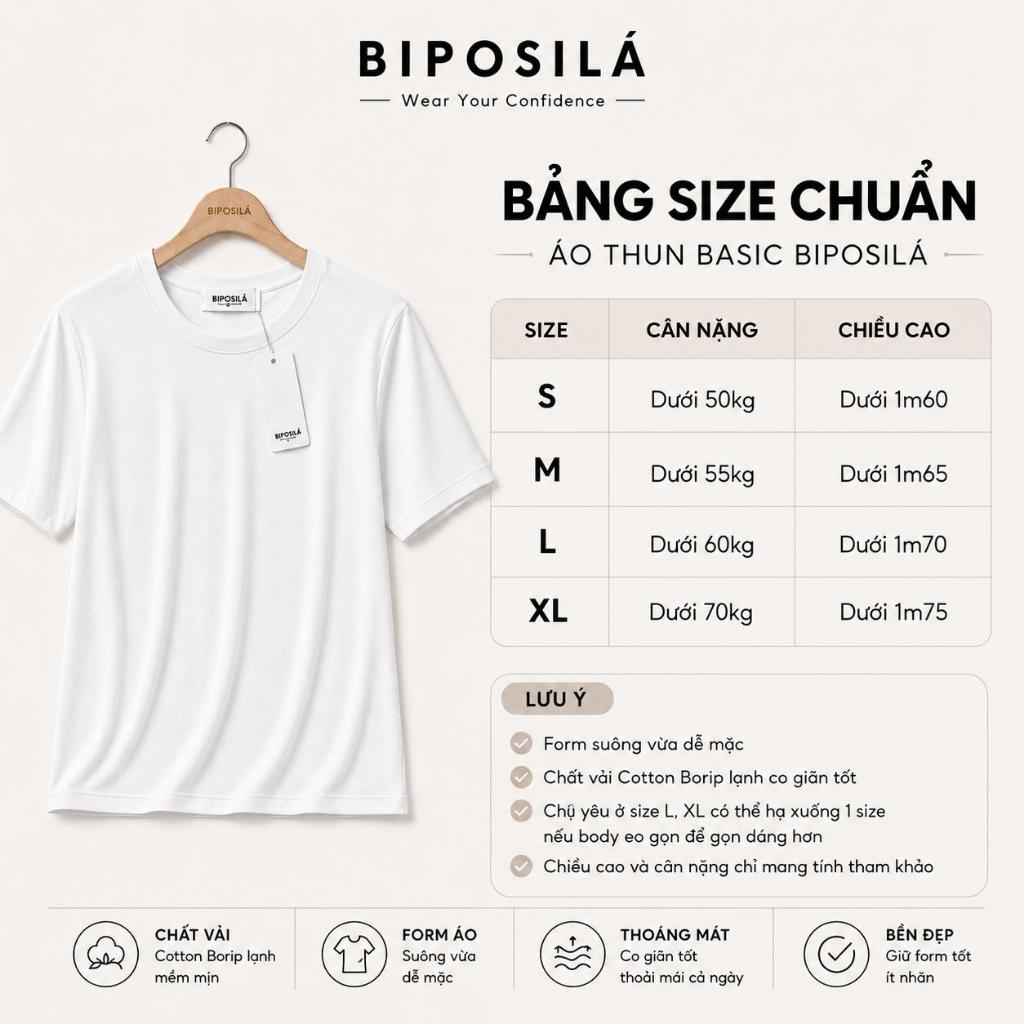 [A35 MỚI- VẢI RŨ, CỔ TRÒN] ÁO THUN NỮ CỔ TRÒN  BASIC BI.POSILÁ FORM SUÔNG VỪA | Cotton Borip Co Giãn 4 Chiều Mềm Mịn