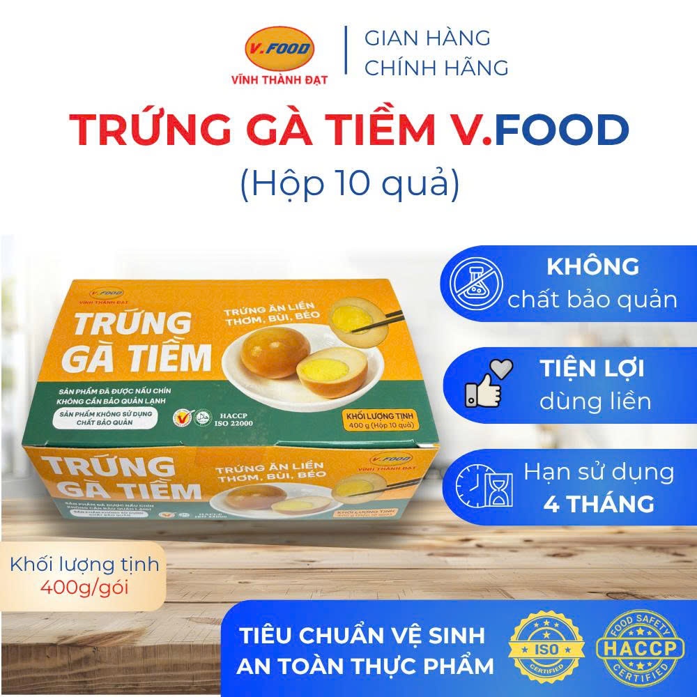 Trứng gà tiềm ăn liền V.Food Hộp 10 quả không chất bảo quản