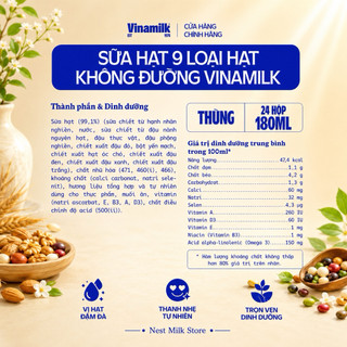 Sữa Hạt 9 Loại Hạt Vinamilk không đường 180ml - Thùng 24 hộp