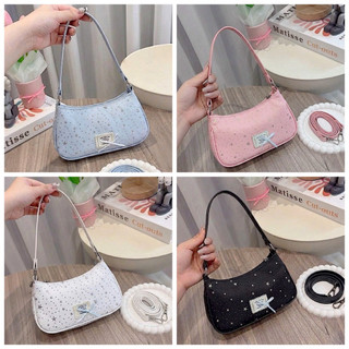 Túi Kẹo Nách Nữ Túi Đeo Chéo Đeo Vai LUMIBAG Vải Đính Sao Kim Tuyến Nổi Phối Dây Nơ Nhí Size 20 Xinh Xắn [LM2633]