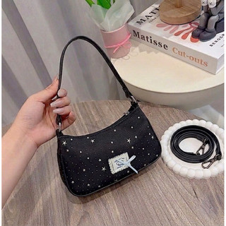 Túi Kẹo Nách Nữ Túi Đeo Chéo Đeo Vai LUMIBAG Vải Đính Sao Kim Tuyến Nổi Phối Dây Nơ Nhí Size 20 Xinh Xắn [LM2633]