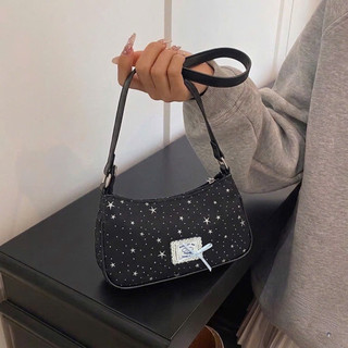 Túi Kẹo Nách Nữ Túi Đeo Chéo Đeo Vai LUMIBAG Vải Đính Sao Kim Tuyến Nổi Phối Dây Nơ Nhí Size 20 Xinh Xắn [LM2633]