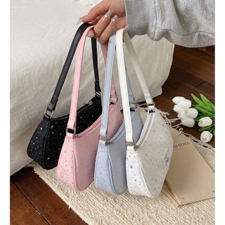 Túi Kẹo Nách Nữ Túi Đeo Chéo Đeo Vai LUMIBAG Vải Đính Sao Kim Tuyến Nổi Phối Dây Nơ Nhí Size 20 Xinh Xắn [LM2633]