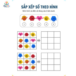 Toán tư duy sắp xếp số theo hình cho bé 3-5 tuổi | Học liệu in màu combo 20 tờ